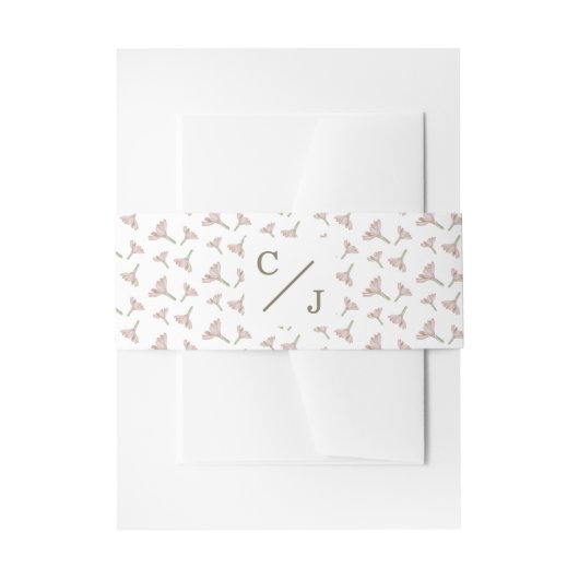 Elegant Roze Wildbloem Motief Monogram Uitnodigingen Wikkel (Voorkant Voorbeeld)