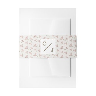Elegant Roze Wildbloem Motief Monogram Uitnodigingen Wikkel