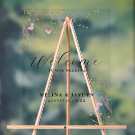 Elegant Roze Wilde Bloem Eenvoudige Trouw Welkom  Acryl Bord