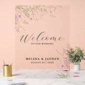 Elegant Roze Wilde Bloem Eenvoudige Trouw Welkom  Acryl Bord (Huwelijk)