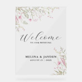 Elegant Roze Wilde Bloemen Eenvoudige Bruiloft Wel Acryl Bord (Voorkant)