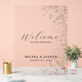 Elegant Roze Wilde Bloemen Eenvoudige Bruiloft Wel Acryl Bord (Huwelijk)