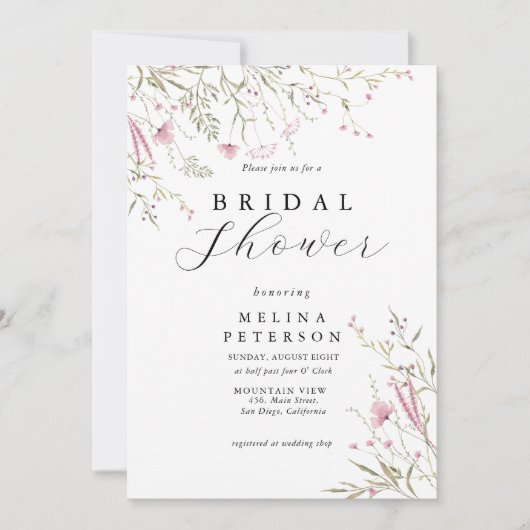 Elegant Roze Wilde Floral Vrijgezellenfeest Kaart (Voorkant)