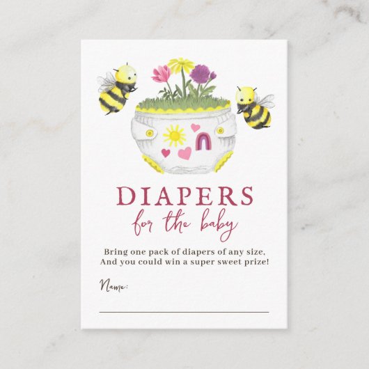 Elegant Roze Wildflower Baby shower Luier Raffle Informatiekaartje (Voorkant)