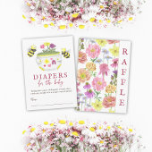 Elegant Roze Wildflower Baby shower Luier Raffle Informatiekaartje