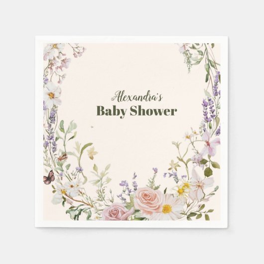 Elegant roze Wildflower Boho Baby shower Servet (Voorkant)