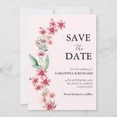Elegant roze Wildflower Bruiloft Save The Date Kaart (Voorkant)