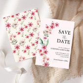 Elegant roze Wildflower Bruiloft Save The Date Kaart