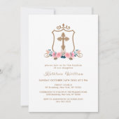 Elegant Roze Wildflower Roos Cross Crest Doop Kaart (Voorkant)