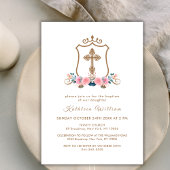 Elegant Roze Wildflower Roos Cross Crest Doop Kaart