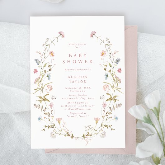 Elegant Roze Wildflower Rustic Boho Baby shower Kaart