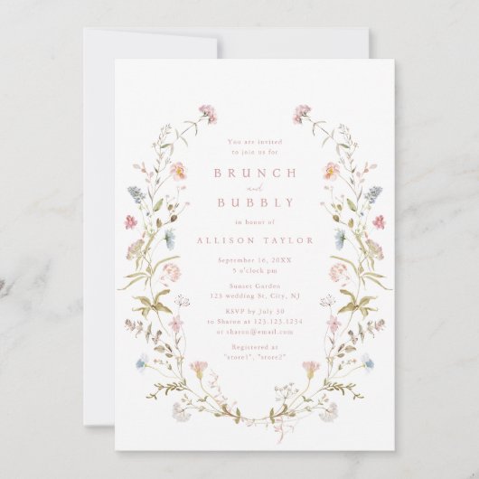 Elegant Roze Wildflower Rustic Boho Vrijgezellenfe Kaart (Voorkant)