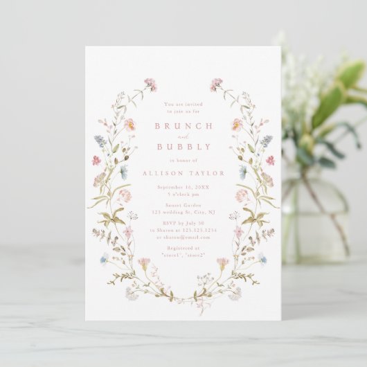 Elegant Roze Wildflower Rustic Boho Vrijgezellenfe Kaart (Staand voorkant)