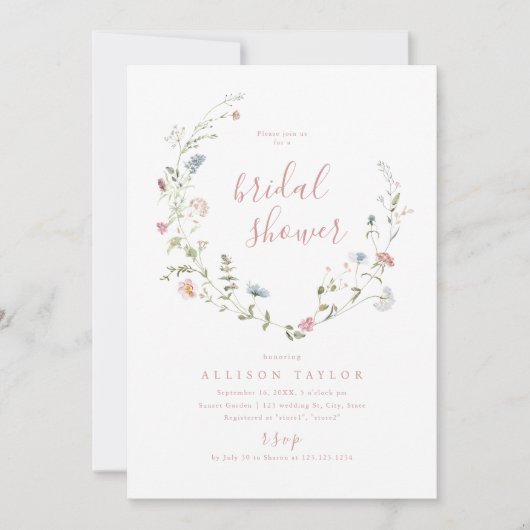 Elegant Roze Wildflower Rustic Boho Vrijgezellenfe Kaart (Voorkant)