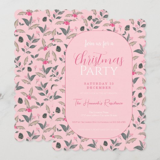 Elegant Roze Winter Bloemen Waterverf Kerstmis Kaart (Voorkant / Achterkant)