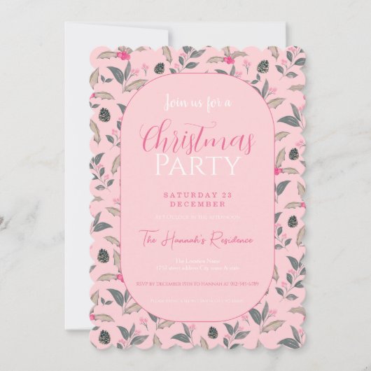 Elegant Roze Winter Bloemen Waterverf Kerstmis Kaart (Voorkant)