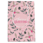 Elegant Roze Winter Bloemen Waterverf Kerstmis Medium Cadeauzakje (Voorkant)