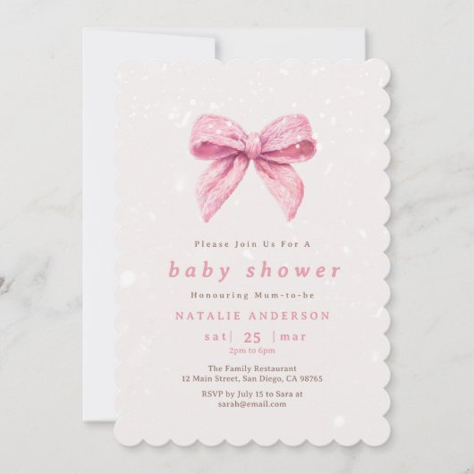 Elegant Roze Winter Sneeuw Coquette Baby shower Kaart (Voorkant)