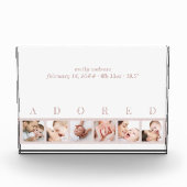 Elegant Roze Wit ADORED Baby Geboorte Statistieken Fotoblokken (Voorkant)