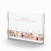 Elegant Roze Wit ADORED Baby Geboorte Statistieken Fotoblokken (Rechts)