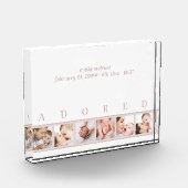 Elegant Roze Wit ADORED Baby Geboorte Statistieken Fotoblokken (Links)