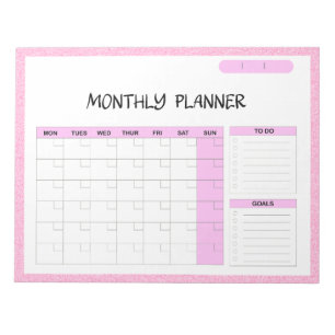 Elegant Roze Wit Blank Maandelijkse Kalender Plann Notitieblok