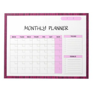 Elegant Roze Wit Blank Maandelijkse Kalender Plann Notitieblok