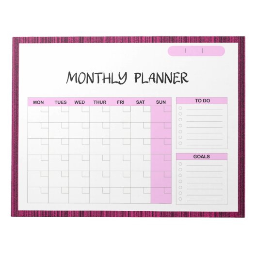 Elegant Roze Wit Blank Maandelijkse Kalender Plann Notitieblok (Voorkant)