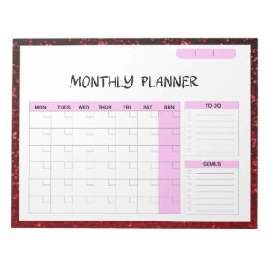 Elegant Roze Wit Blank Maandelijkse Kalender Plann Notitieblok
