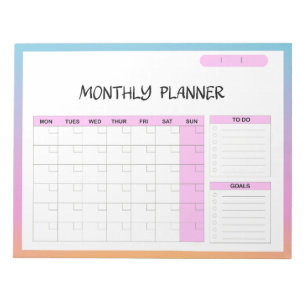 Elegant Roze Wit Blank Maandelijkse Kalender Plann Notitieblok