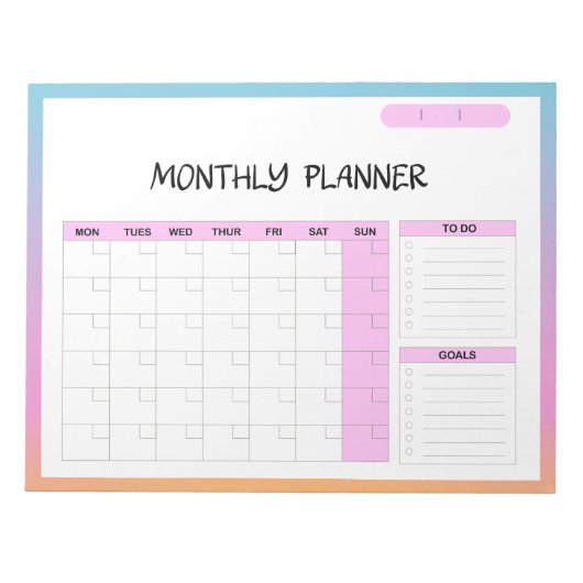 Elegant Roze Wit Blank Maandelijkse Kalender Plann Notitieblok (Voorkant)
