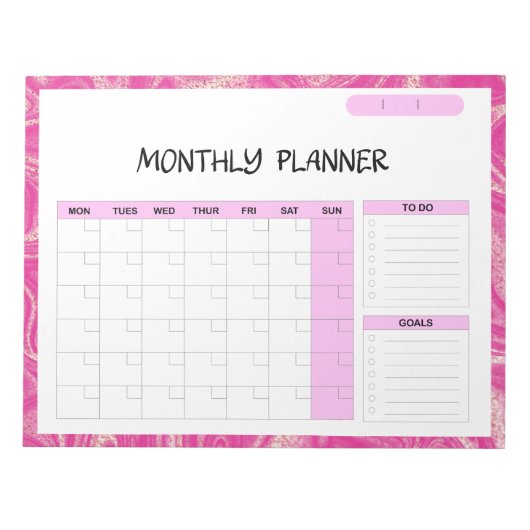 Elegant Roze Wit Blank Maandelijkse Kalender Plann Notitieblok (Voorkant)