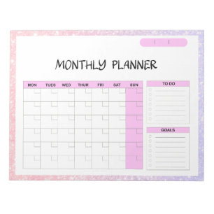 Elegant Roze Wit Blank Maandelijkse Kalender Plann Notitieblok