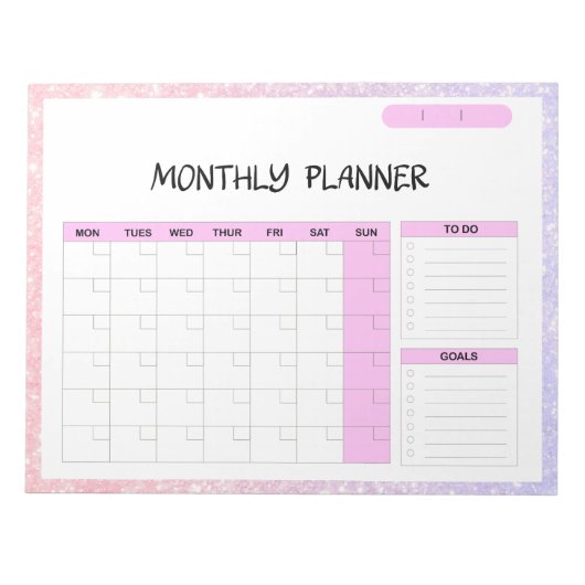 Elegant Roze Wit Blank Maandelijkse Kalender Plann Notitieblok (Voorkant)