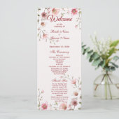 Elegant roze wit bloemen-huwelijksprogramma programmakaart (Staand voorkant)