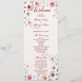 Elegant roze wit bloemen-huwelijksprogramma programmakaart