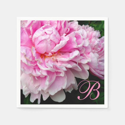 Elegant Roze Wit bloemenroze pioenrozen - monogram Servetten (Voorkant)