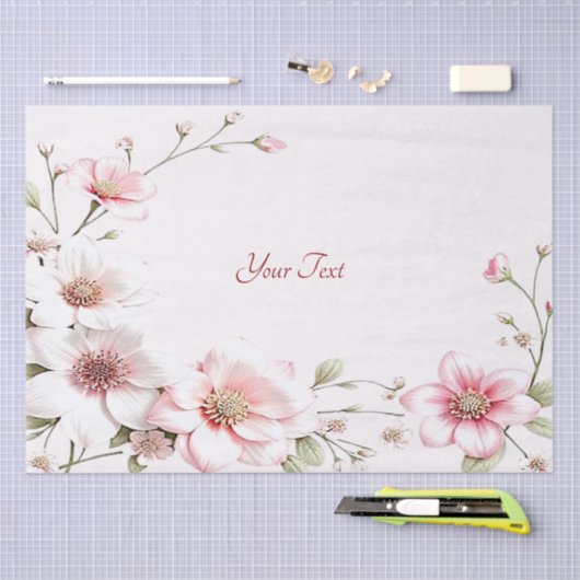 Elegant roze wit bloemenweefsel papier (Craft)