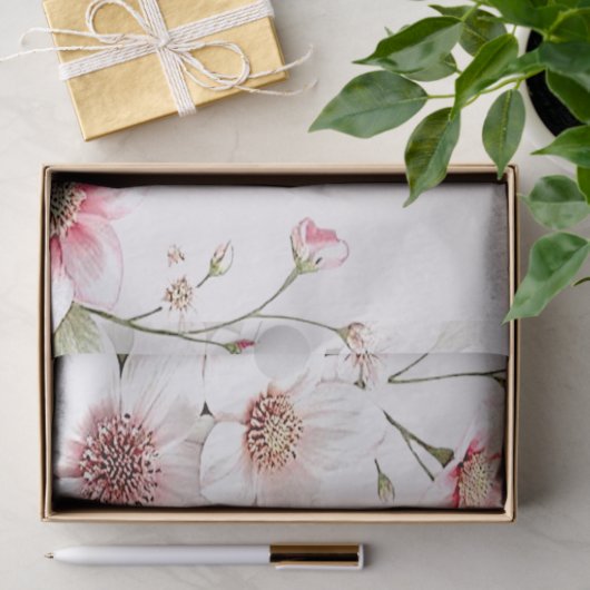 Elegant roze wit bloemenweefsel papier (Geschenk)