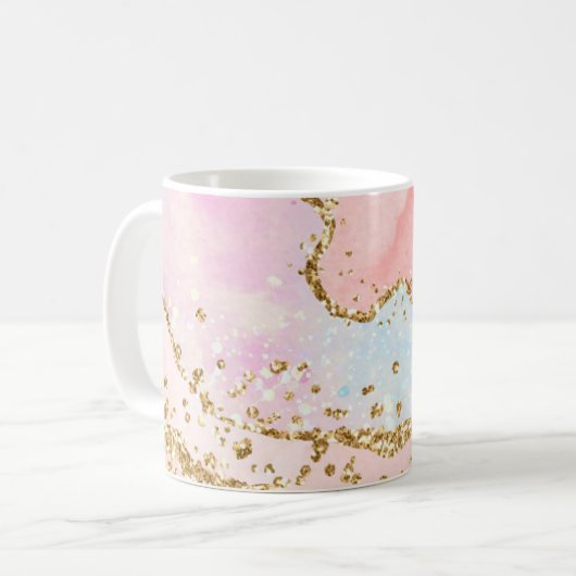 Elegant roze & wit & bruin Glitter Agate Koffiemok (Voorkant links)