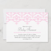 Elegant Roze & Wit Damask Baby shower Uitnodiging (Voorkant)