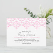 Elegant Roze & Wit Damask Baby shower Uitnodiging (Staand voorkant)