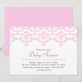Elegant Roze & Wit Damask Baby shower Uitnodiging (Voorkant / Achterkant)