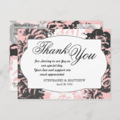 Elegant roze, wit en grijs bloemenpatroon briefkaart (Voorkant / Achterkant)