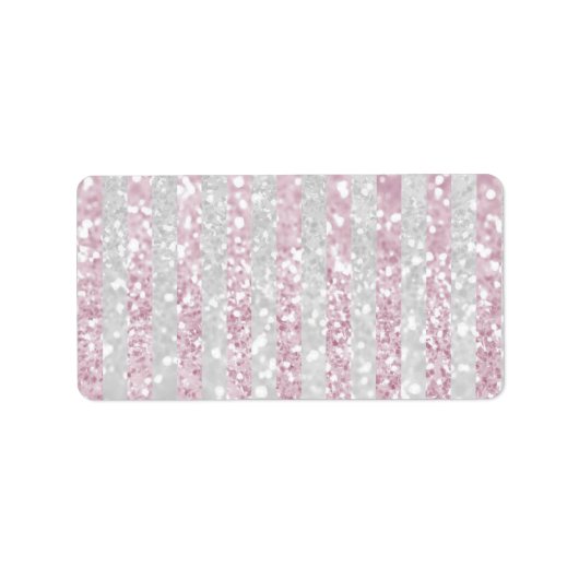 Elegant roze wit faux glitter strepen patroon etiket (Voorkant)