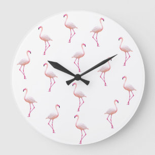 Elegant Roze Wit Flamingo Monogram Aangepast Grote Klok