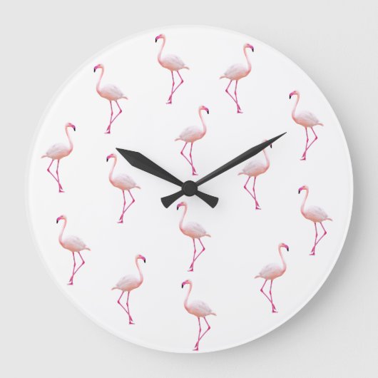 Elegant Roze Wit Flamingo | Monogram Aangepast Grote Klok (Voorkant)