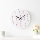 Elegant Roze Wit Flamingo | Monogram Aangepast Grote Klok (Huis)