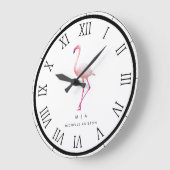 Elegant Roze Wit Flamingo | Monogram Aangepast Grote Klok (Hoek)