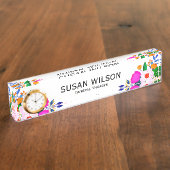 Elegant Roze Wit Geel Bloem General Manager Naambordje (Zijkant)